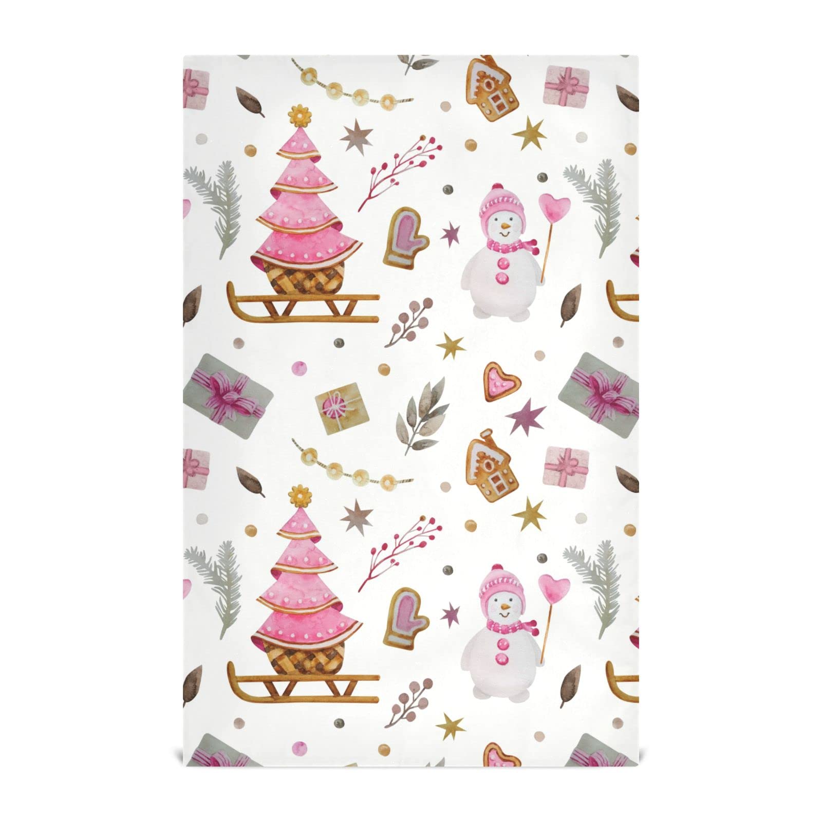 Exnundod Winter Kitchen Dish Towels Pink Snowman Set of 4 Hanging Dish Hand Towel Pretty Pattern Reusable Cleaning Dishcloth for Bathroom Bar Drying Wiping Decor 18x28inch