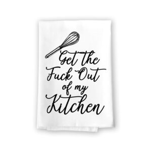 honey dew gifts funny inapprorpiate kitchen towels, get the fuck out of my kitchen flour sack towel, 27 inch by 27 inch, 100% cotton, highly absorbent, multi-purpose kitchen dish towel