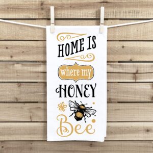 Honey Bee Kitchen Towels with Hanging Loop - Set of 5 100% Cotton Flour Sack Hand Towels - Home Decor Housewarming Hostess Mother's Day Gift for Bee Lover