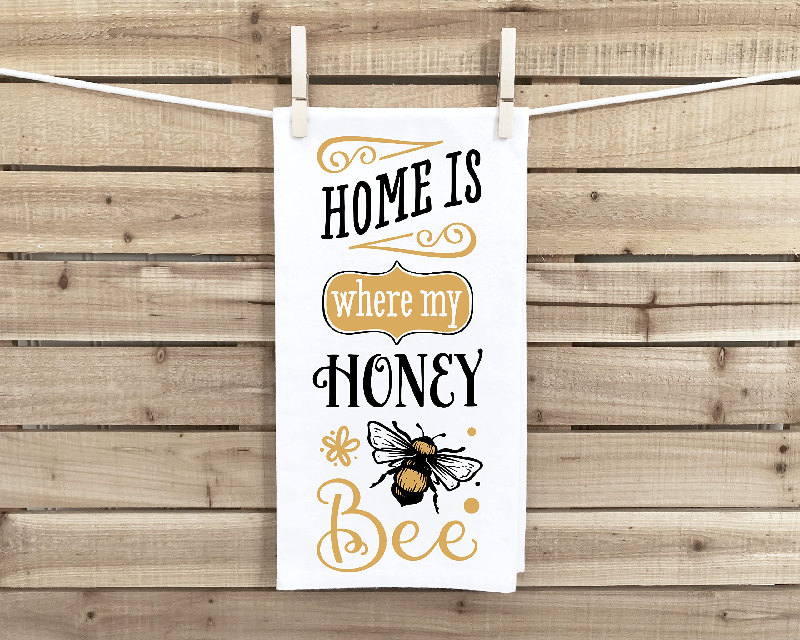 Honey Bee Kitchen Towels with Hanging Loop - Set of 5 100% Cotton Flour Sack Hand Towels - Home Decor Housewarming Hostess Mother's Day Gift for Bee Lover