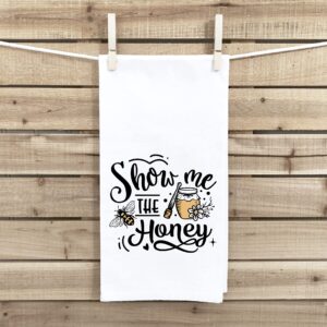 Honey Bee Kitchen Towels with Hanging Loop - Set of 5 100% Cotton Flour Sack Hand Towels - Home Decor Housewarming Hostess Mother's Day Gift for Bee Lover