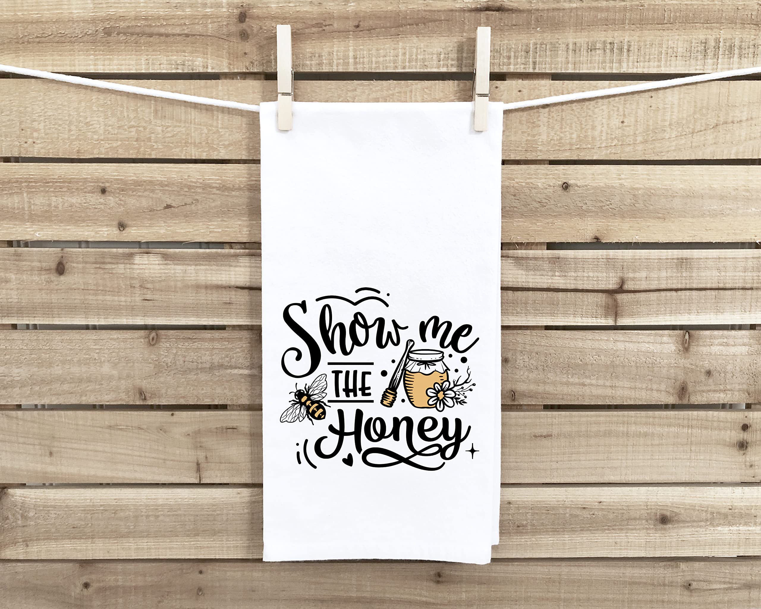 Honey Bee Kitchen Towels with Hanging Loop - Set of 5 100% Cotton Flour Sack Hand Towels - Home Decor Housewarming Hostess Mother's Day Gift for Bee Lover