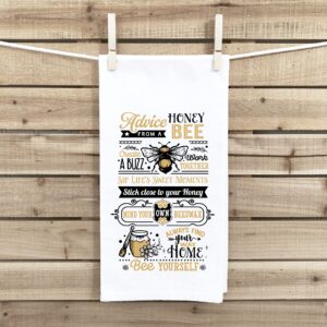 Honey Bee Kitchen Towels with Hanging Loop - Set of 5 100% Cotton Flour Sack Hand Towels - Home Decor Housewarming Hostess Mother's Day Gift for Bee Lover