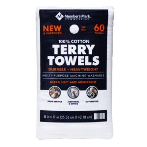 member's mark 100% cotton terry towels, 14" x 17" (60 count)