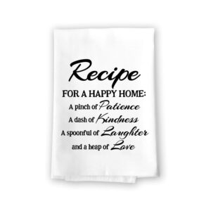 honey dew gifts, recipe for a happy home, cotton flour sack towel, 27 x 27 inch, made in usa, dish hand towels, housewarming gift, farmhouse kitchen towels, kitchen towels with sayings