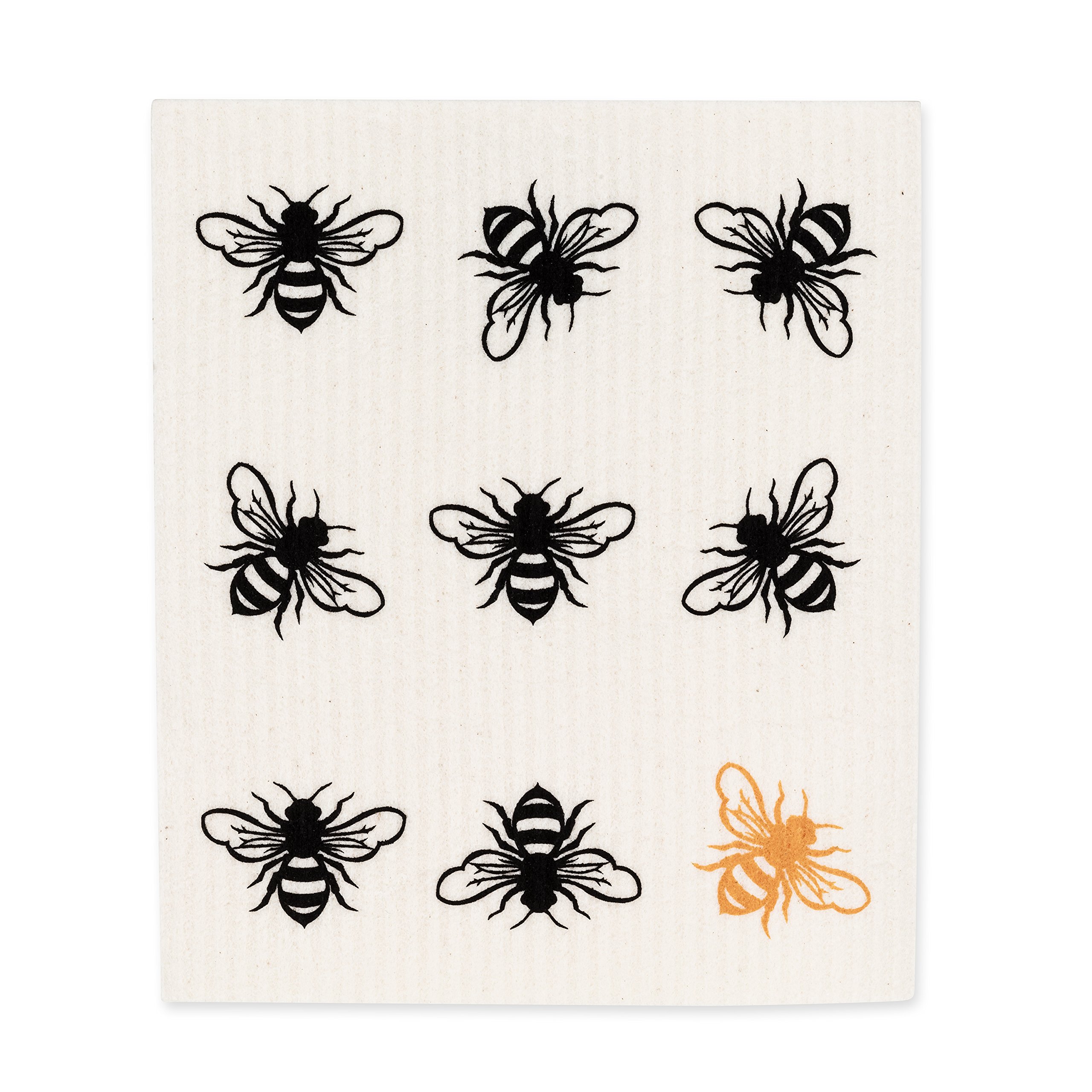 Abbott Collection 84-ASD-AB-11 S/2 Bee Dish Cloth-6.5x8 L, 6.5" x 8", White/Black/Yellow