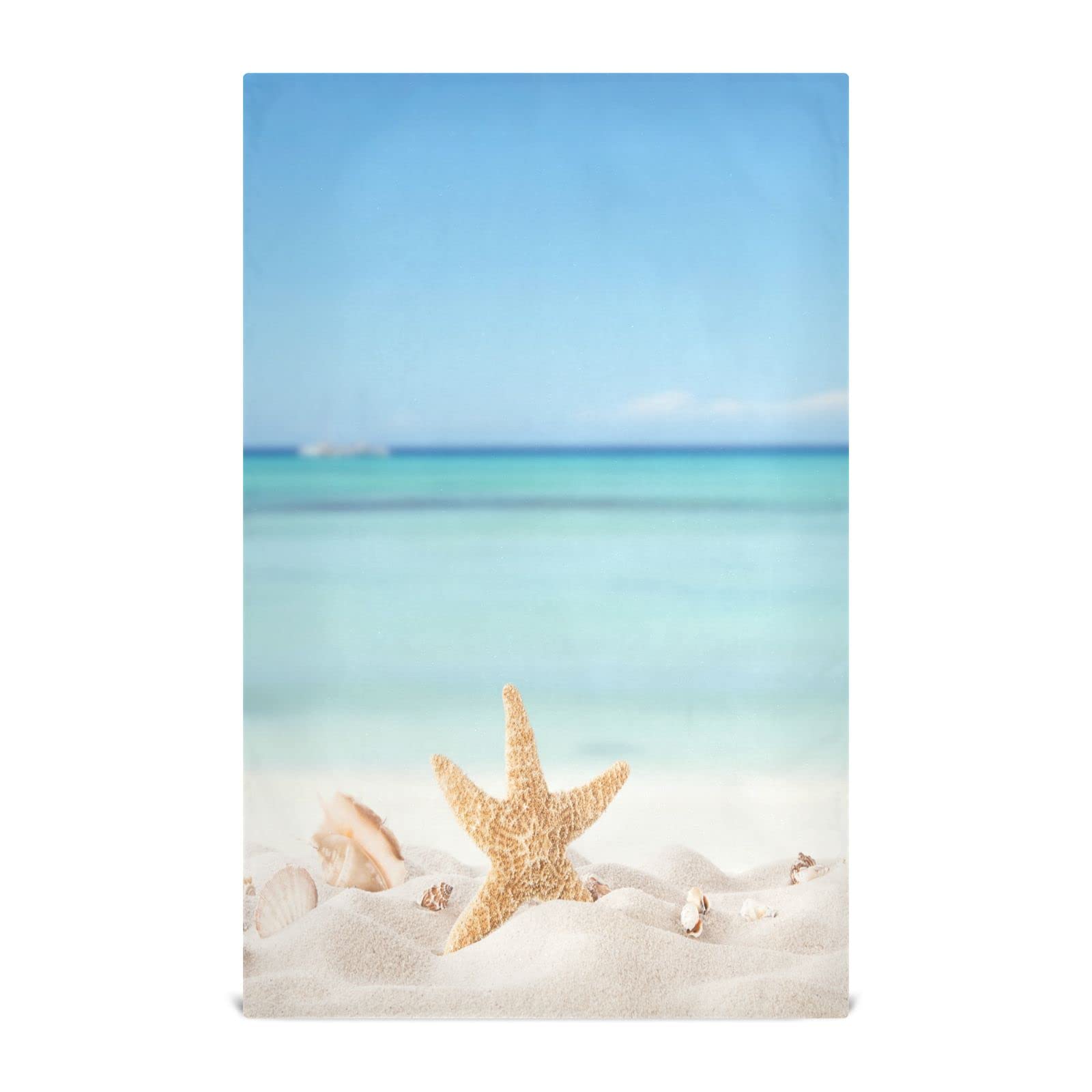 SLHKPNS Summer Starfish Kitchen Dish Towel Set of 4,Seashell San Beach 18x28in Absorbent Dishcloth Reusable Cleaning Cloths for Household Use