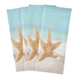 SLHKPNS Summer Starfish Kitchen Dish Towel Set of 4,Seashell San Beach 18x28in Absorbent Dishcloth Reusable Cleaning Cloths for Household Use