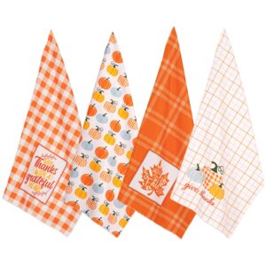 whaline 4 pack thanksgiving kitchen towel fall harvest dish towel super absorbent pumpkin maple leave plaid tea towel large size cloth towel for autumn holiday kitchen coking baking, 18 x 28 inch