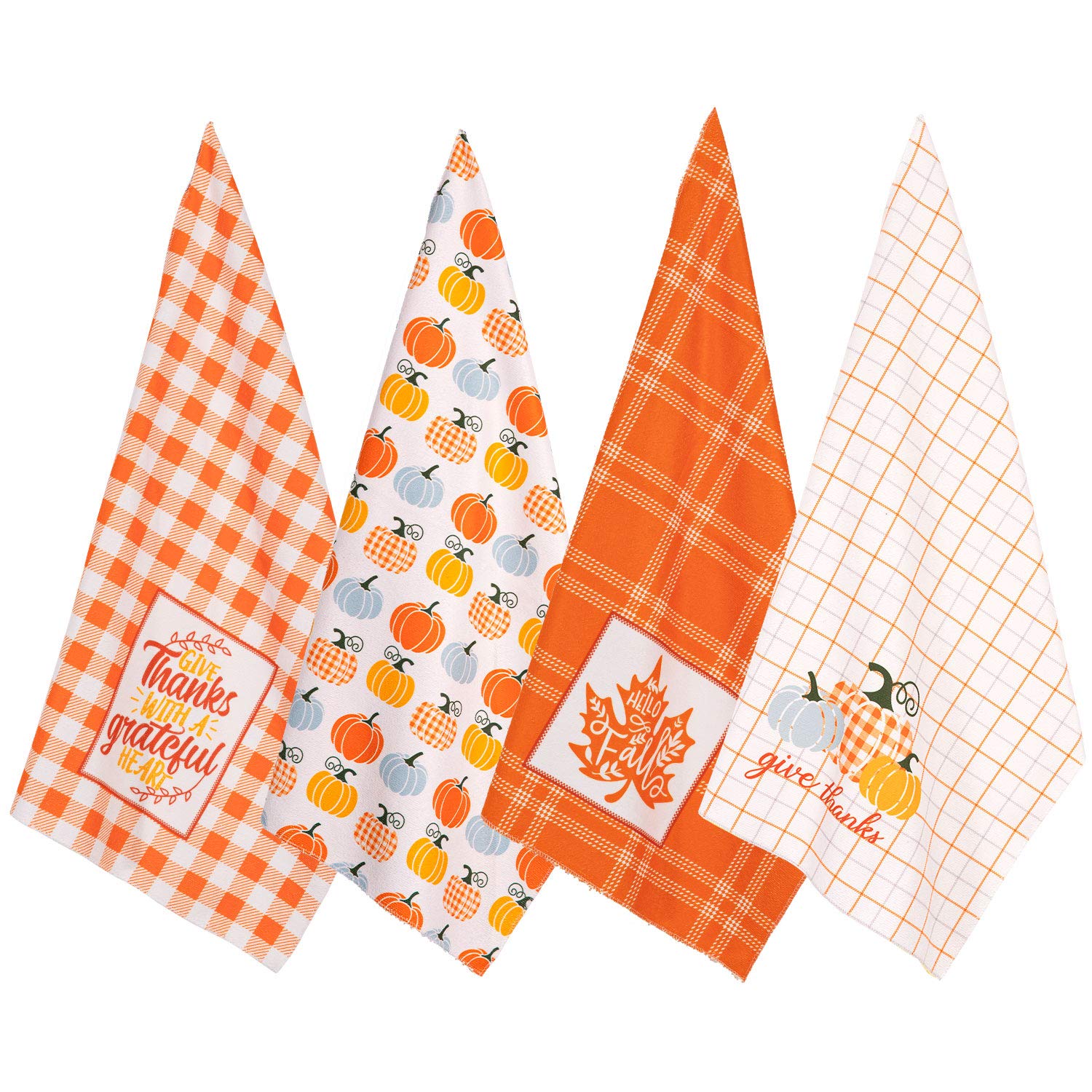 Whaline 4 Pack Thanksgiving Kitchen Towel Fall Harvest Dish Towel Super Absorbent Pumpkin Maple Leave Plaid Tea Towel Large Size Cloth Towel for Autumn Holiday Kitchen Coking Baking, 18 x 28 Inch