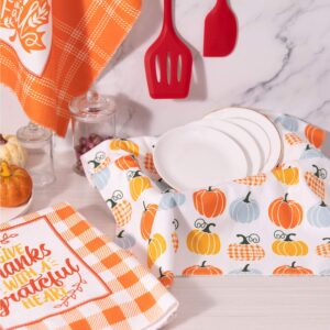 Whaline 4 Pack Thanksgiving Kitchen Towel Fall Harvest Dish Towel Super Absorbent Pumpkin Maple Leave Plaid Tea Towel Large Size Cloth Towel for Autumn Holiday Kitchen Coking Baking, 18 x 28 Inch