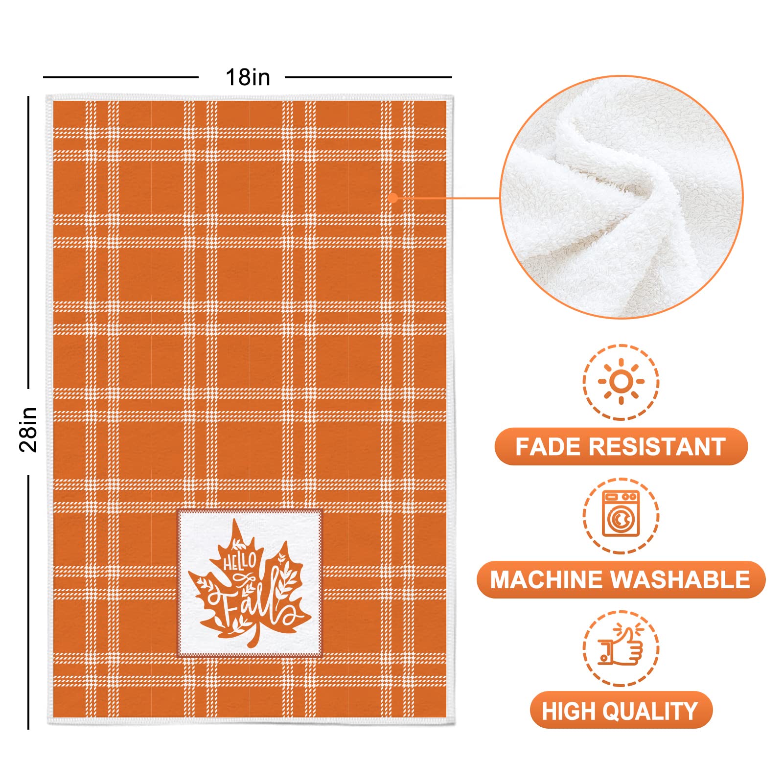 Whaline 4 Pack Thanksgiving Kitchen Towel Fall Harvest Dish Towel Super Absorbent Pumpkin Maple Leave Plaid Tea Towel Large Size Cloth Towel for Autumn Holiday Kitchen Coking Baking, 18 x 28 Inch