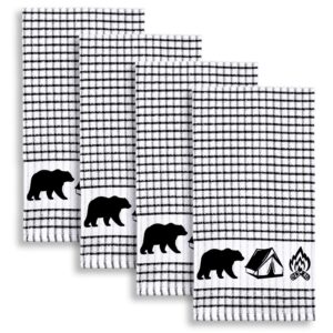 cackleberry home wilderness camping terrycloth kitchen towels windowpane check fabric, set of 4 (black)