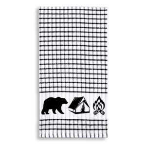 Cackleberry Home Wilderness Camping Terrycloth Kitchen Towels Windowpane Check Fabric, Set of 4 (Black)