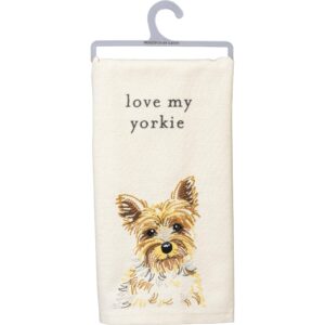 primitives by kathy love my yorkie dish towel, 20" x 26", white, brown, cream