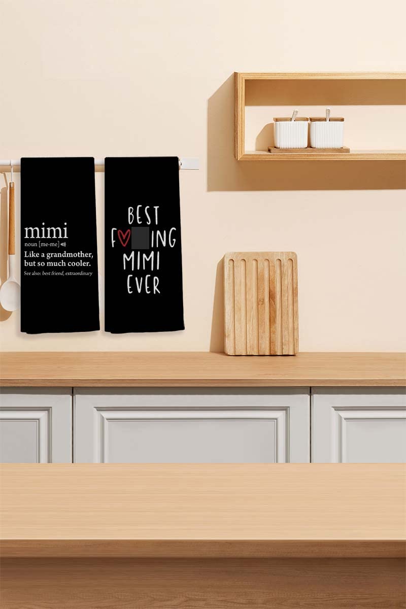 Best Mimi Ever Kitchen Towels and Dishcloths,16 x 24 Inch Set of 2 Soft and Absorbent Mimi Definition Hand Towels Tea Towels Dish Towels Sets,Grandma Birthday Mother’s Day