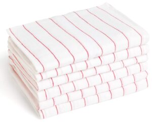 liliane collection bulk wholesale carton of 100 glass towels - 16" x 27" 100% cotton kitchen towels - dish towels in white with red stripes - no streaks or spots on glasses, flutes, wine glasses