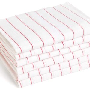 Liliane Collection Bulk Wholesale Carton of 100 Glass Towels - 16" x 27" 100% Cotton Kitchen Towels - Dish Towels in White with Red Stripes - No Streaks or Spots on Glasses, Flutes, Wine Glasses