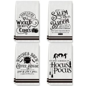 anydesign halloween kitchen dish towel 18 x 28 inch vintage witches dishcloth ultra absorbent drying cloth tea towel hocus pocus hand towel for holiday cooking baking, 4 packs