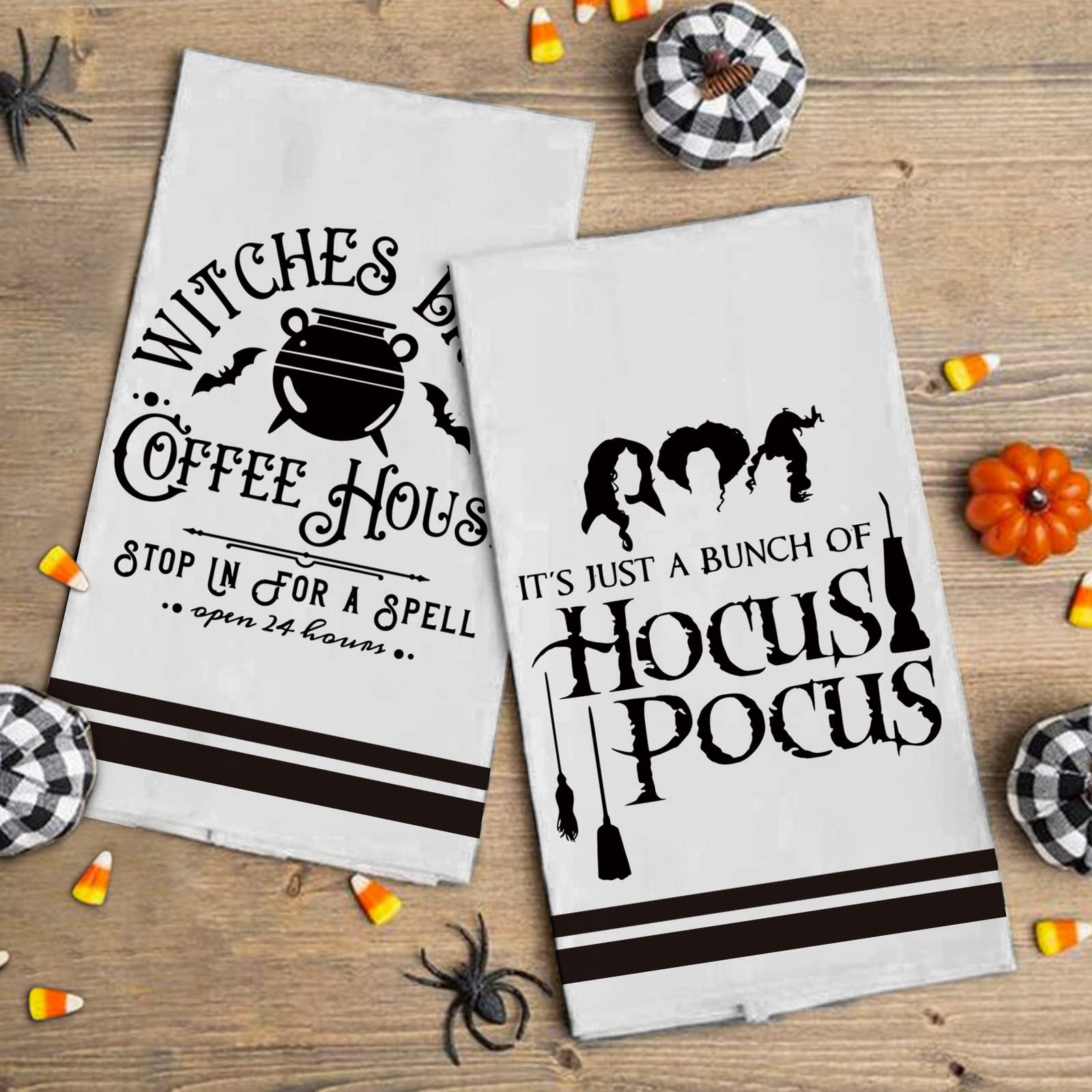 AnyDesign Halloween Kitchen Dish Towel 18 x 28 Inch Vintage Witches Dishcloth Ultra Absorbent Drying Cloth Tea Towel Hocus Pocus Hand Towel for Holiday Cooking Baking, 4 Packs