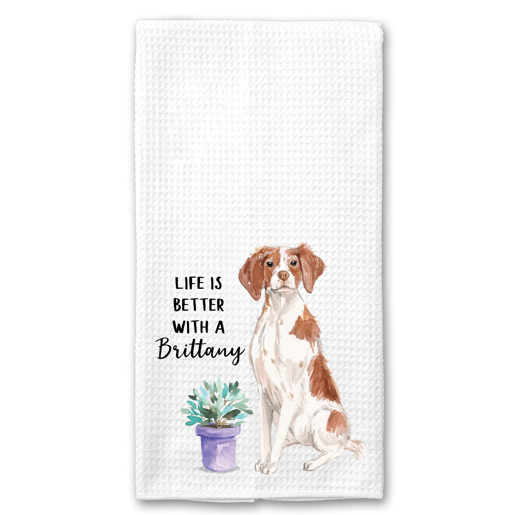 Watercolor Life is Better with a Brittany Microfiber Kitchen Tea Bar Towel Gift for Animal Dog Lover