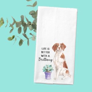 Watercolor Life is Better with a Brittany Microfiber Kitchen Tea Bar Towel Gift for Animal Dog Lover