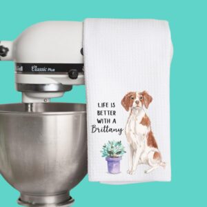 Watercolor Life is Better with a Brittany Microfiber Kitchen Tea Bar Towel Gift for Animal Dog Lover