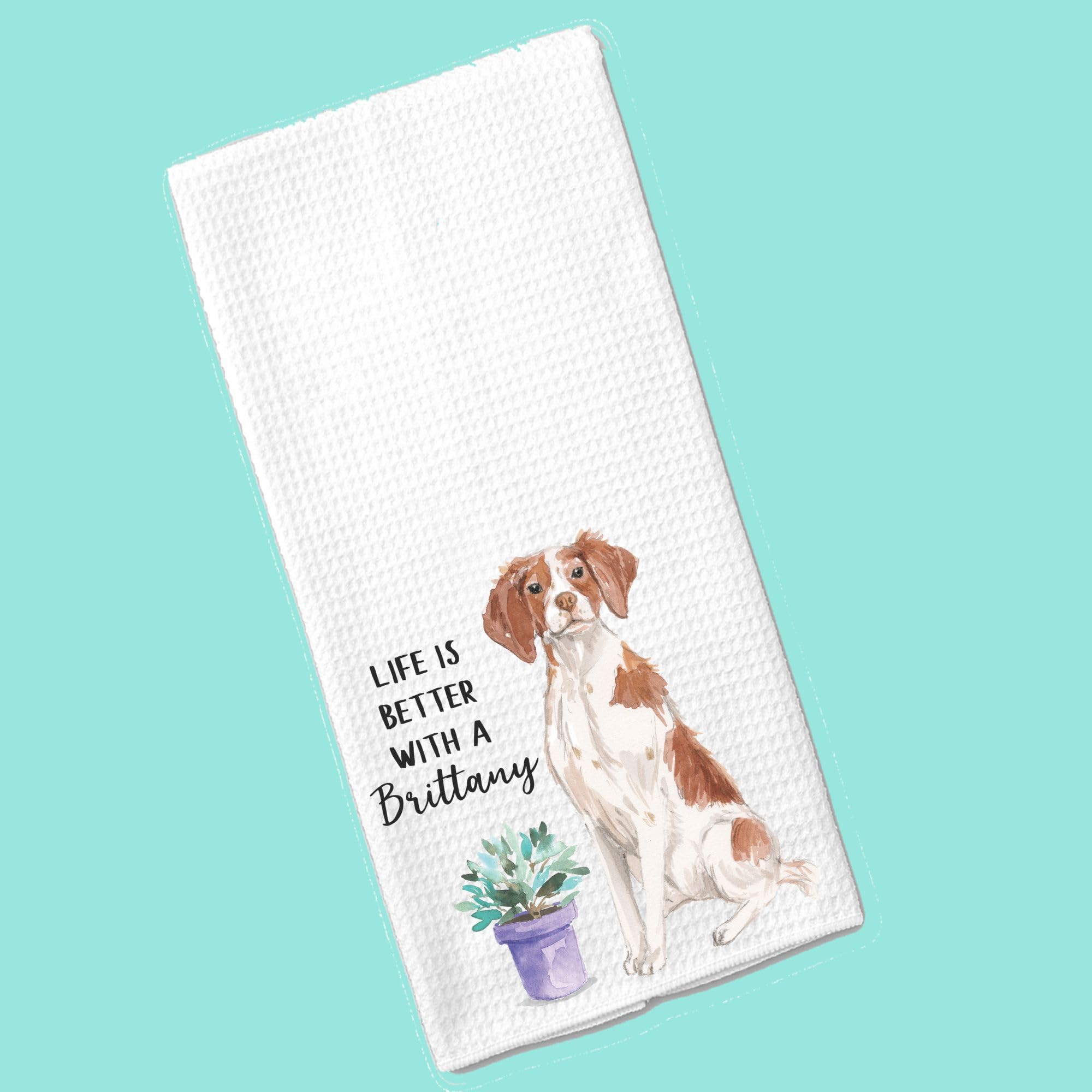 Watercolor Life is Better with a Brittany Microfiber Kitchen Tea Bar Towel Gift for Animal Dog Lover