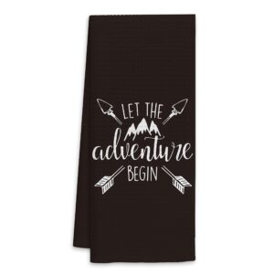 let the adventure begin camping themed kitchen towels dish towels hand towels,camping kitchen towels dishcloths for campers rv trailer,camping gifts for women men camper her him,camping lovers gifts