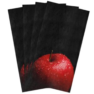 gredice red apples with water drops kitchen cloth dish towel 18x28in pack of 4,super soft absorbent tea towels hand towel close-up fruit art on black cleaning dish cloths for drying dishes