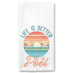 life is better at the pool swimming retro kitchen bar tea towel microfiber