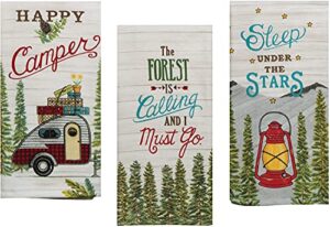 18th street gifts camping kitchen towels - happy camper decor gifts for rv owners - camper decorations for travel trailers - rv gifts - camping decorations for rv, set of 3