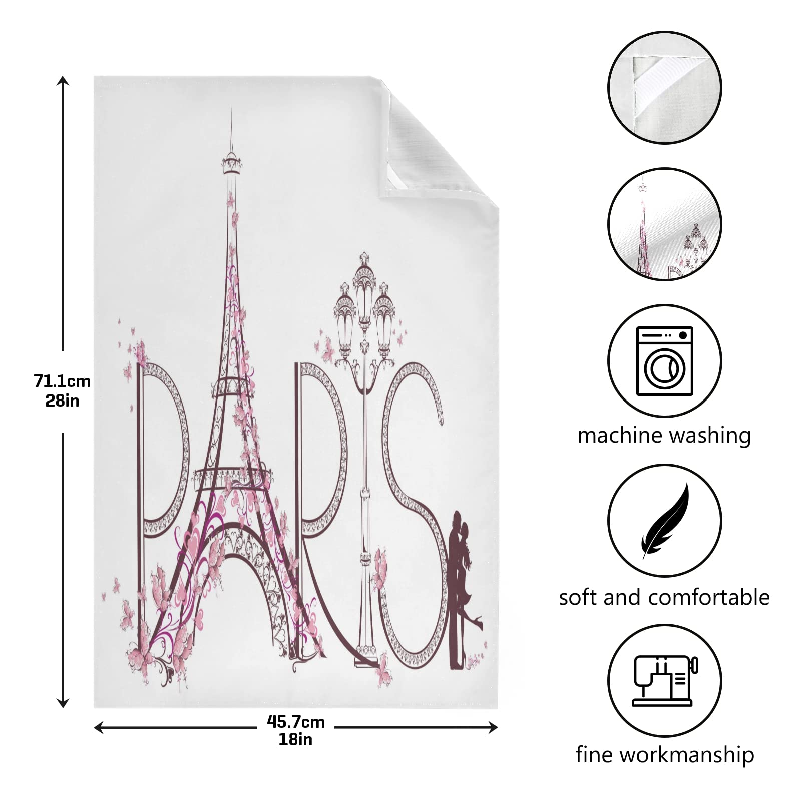 ALAZA Tower Eiffel Paris France Valentine's Day Kitchen Towels Dish Bar Tea Towel Dishcloths 1 Pack Super Absorbent Soft 18 x 28 inches