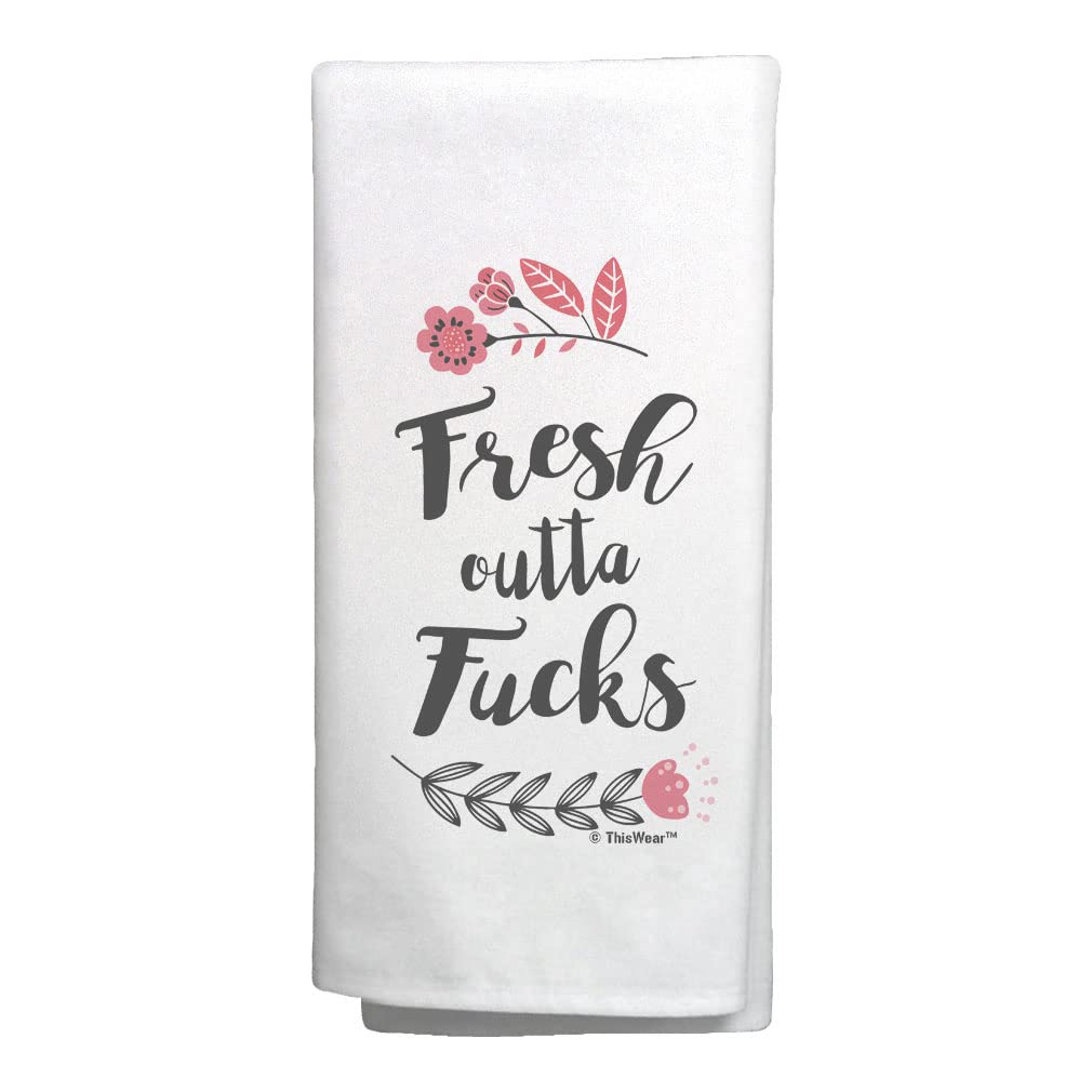 ThisWear Adult Humor Gifts Fresh Outta FS Pretty Swear Word Gifts F- Word Gifts Tea Kitchen Tea Towel White