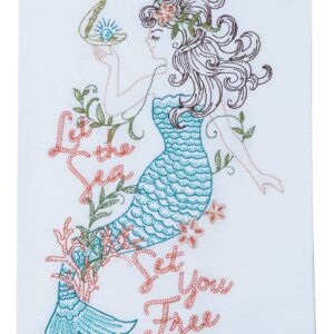 Mermaid Themed Kitchen Dish Towels Set with Sayings | Mermaids, Seashell, Starfish Print | 2 Flour Sack and 1 Terry Cotton Towels for Dishes and Hand Drying