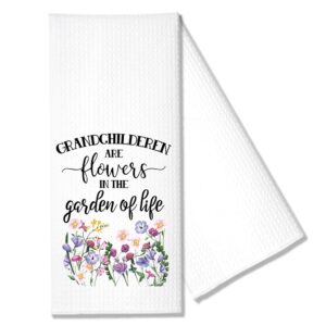 hafhue grandchildren are flowers in the garden of life funny kitchen towel gifts for women sisters friends mom aunts grandmama, housewarming gift new home gift for women neighbors, grandmama gifts