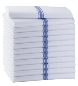 nitraa kitchen towels with herringbone weave and center stripe - 100% organic ring spun cotton - reusable dish towels - highly absorbent and lint free - oeko-tex certified -15”x 26” - set of 12 (blue)