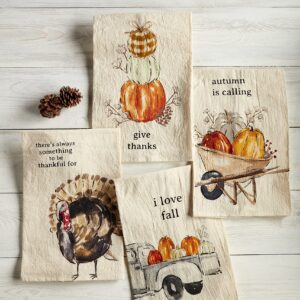 Mud Pie Fall Watercolor Flour Sack Towel, Thankful for, 26" x 16.5"