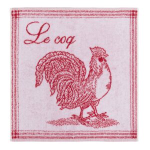 coucke french cotton square terry towel, coq rouge, 20-inches by 20-inches, red