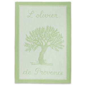 coucke french jacquard cotton kitchen dish towel french table collection, olive tree pj pattern, 19 by 29-inch, almond