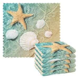 suabo seashell starfish kitchen dishcloths, 6 pack dish towels quick drying tea towels absorbent cleaning towels tableware towel for kitchen bathroom