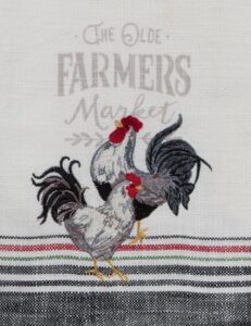 kay dee designs farmer's market rooster embroidered tea kitchen towel, 18" x 28", various