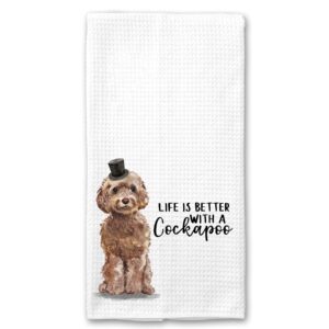 watercolor life is better with a cockapoo microfiber kitchen tea bar towel gift for animal dog lover