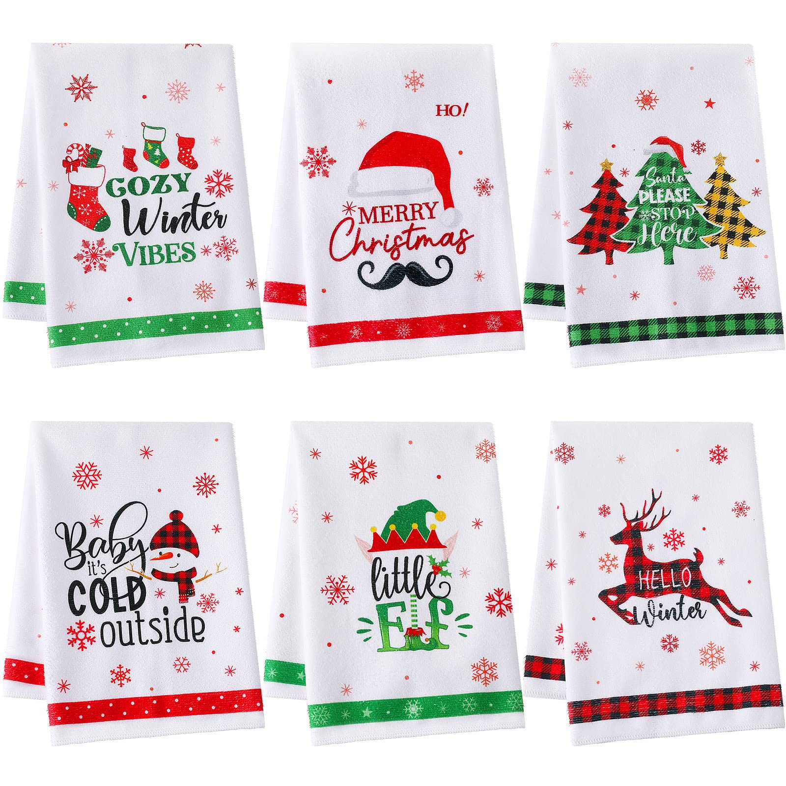 6 Pieces Christmas Hand Towels, Christmas Towels for Kitchen Towels Farmhouse Christmas Dishtowels Holiday Tea Towels for Bathroom Xmas Home Gift 16 x 24 Inch (Lovely)