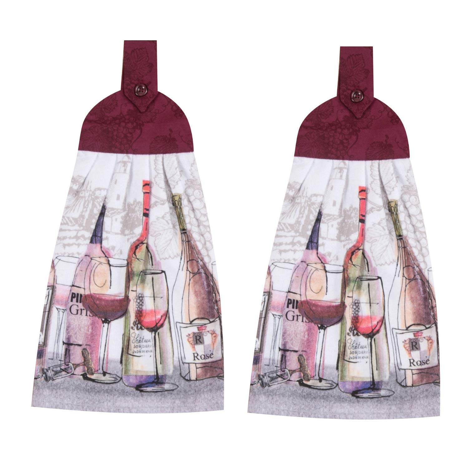 DANI & NIC Decorative Wine Kitchen Towels Set of 2 Tie Top Hanging Dish Towels