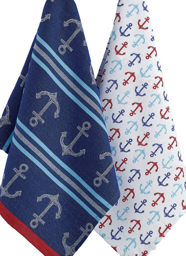 DII Nautical Kitchen Towels, Set of 2 Anchor Theme Hand Towels