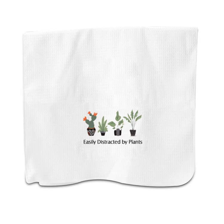 PXTIDY Plant Lover Gifts Funny Kitchen Towel Easily Distracted by Plants Flour Sack Towel Kitchen Dish Towel Plants Gifts for Gardeners Crazy Plant Lady Gifts