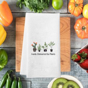 PXTIDY Plant Lover Gifts Funny Kitchen Towel Easily Distracted by Plants Flour Sack Towel Kitchen Dish Towel Plants Gifts for Gardeners Crazy Plant Lady Gifts