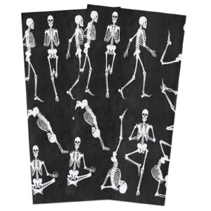 chic decor home halloween kitchen towels funny skeleton yoga tea towel microfiber absorbent washable black white soft hand dish towel cleaning cloth，18 x 28 inch (wxh-210715-swhh04529wjgbcdh)