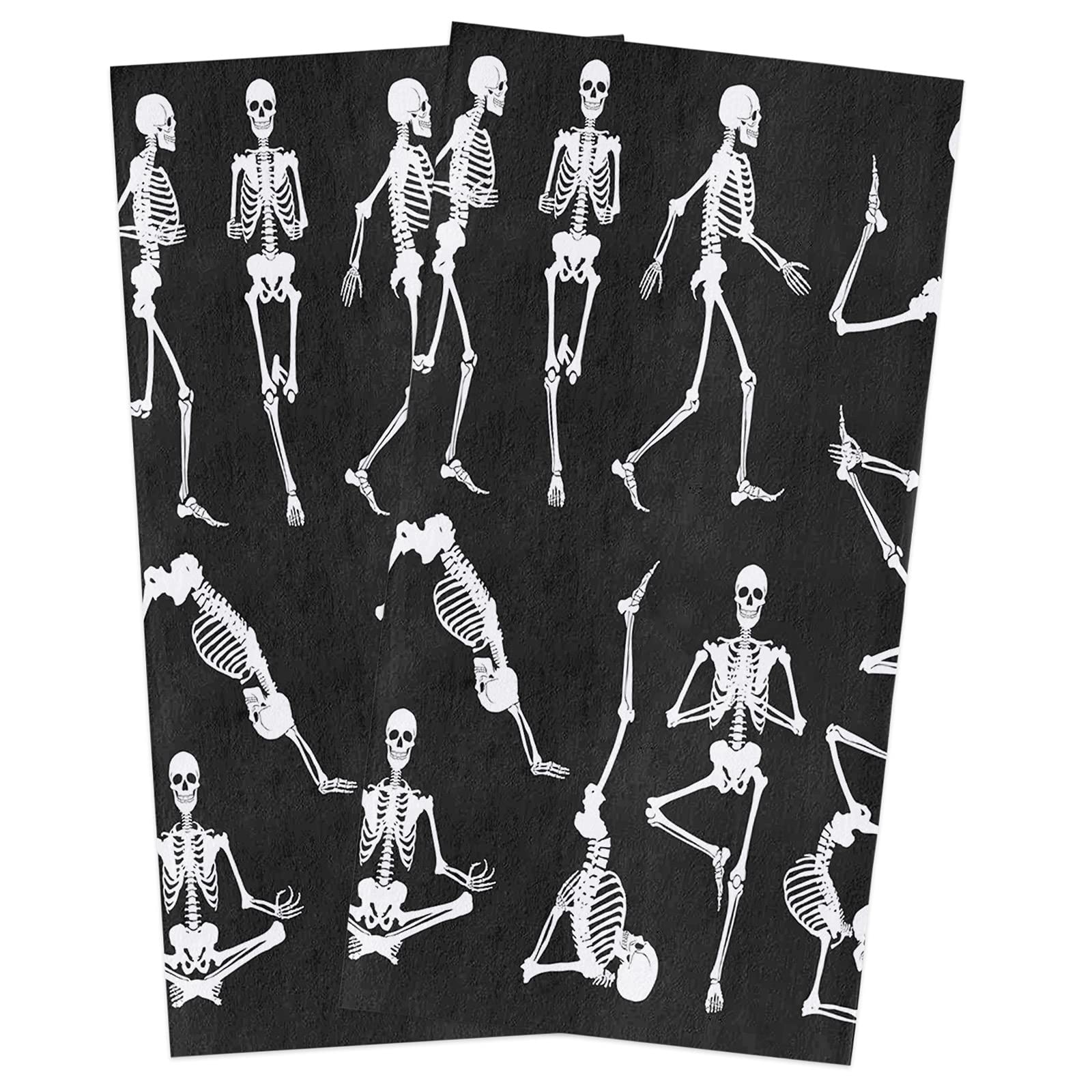 Chic Decor Home Halloween Kitchen Towels Funny Skeleton Yoga Tea Towel Microfiber Absorbent Washable Black White Soft Hand Dish Towel Cleaning Cloth，18 x 28 Inch (WXH-210715-SWHH04529WJGBCDH)